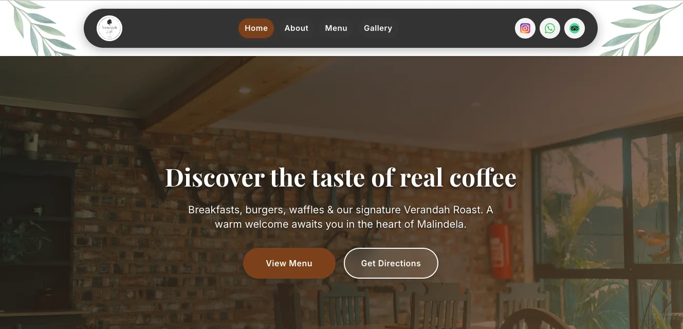 Verandah Cafe Website Screenshot